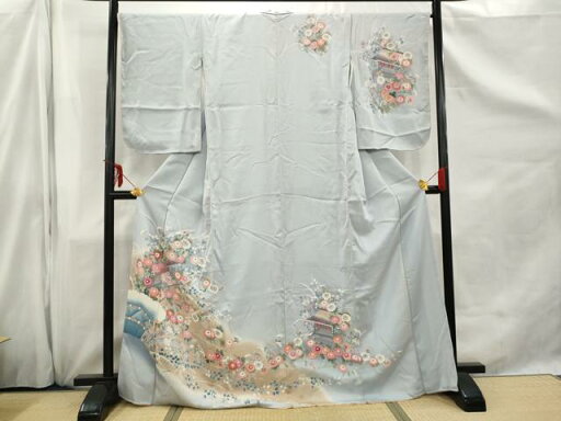 平和屋着物■訪問着 風景花文 暈し染め 銀彩 正絹 逸品 AAAQ9439gw 平和屋着物■訪問着 風景花文 暈し染め 銀彩 正絹 逸品 AAAQ9439gw
