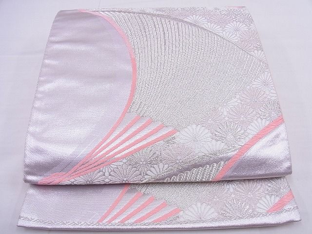 平和屋着物■六通柄袋帯　唐織　扇面菊尽くし　銀糸　逸品　n-vz1284