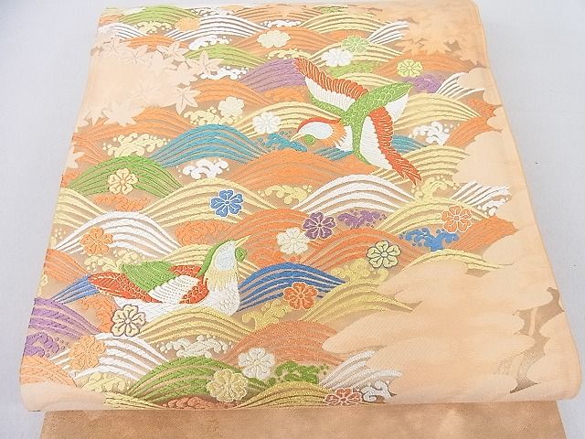 平和屋着物■西陣とみや織物謹製 六通太鼓柄袋帯 立波花鳥文 桐恩 金糸 証紙付き 逸品 sf4447