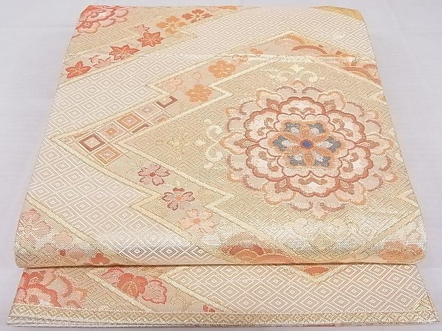 平和屋着物◎佐賀錦織 六通柄袋帯 松皮菱花文 金糸 正絹 逸品 AAAD2163Agk