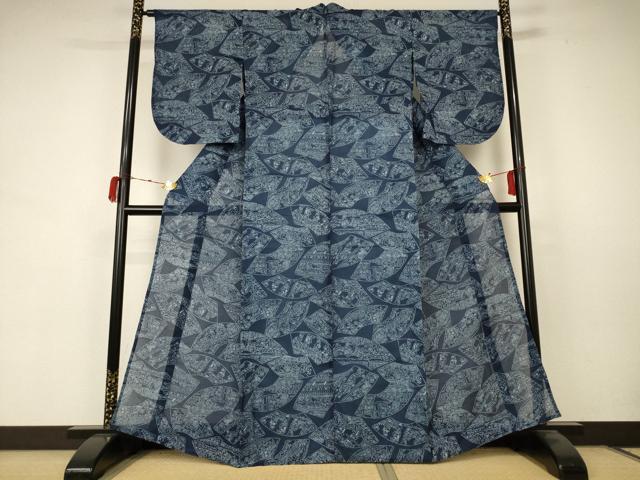 平和屋着物∴夏物　浴衣　綿紅梅　扇面風景文　綿　逸品　AABC1822jd