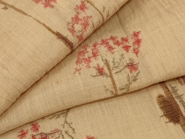 平和屋着物＊夏物　小千谷ちぢみ　草花文　麻　逸品　AABG7422jd 平和屋着物＊夏物 本場小千谷ちぢみ 切り嵌め花文 麻 逸品 AABB1343np