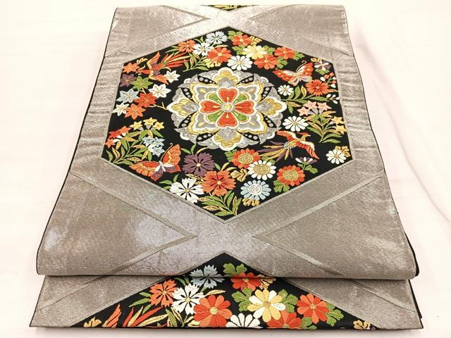 Other - 平和屋着物◎六通柄袋帯　唐織　亀甲花蝶文　黒地　金銀糸　正絹　逸品　BAAX0668hv