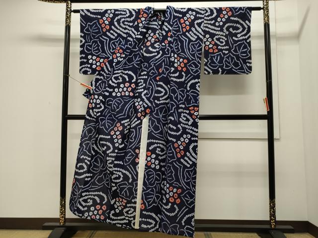 平和屋着物∴夏物　浴衣　有松鳴海絞り　草木文　綿　逸品　CAAW5087dy