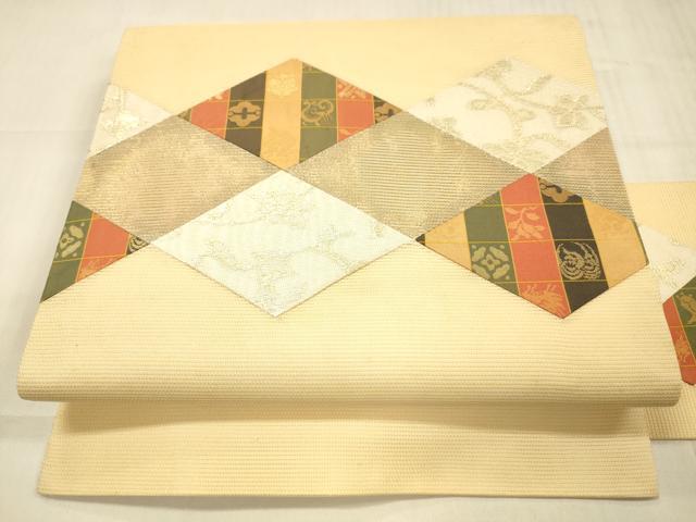 平和屋着物＊夏物　九寸名古屋帯　切嵌　花菱文　遠州七宝　金糸　正絹　逸品　DAAW1945cm