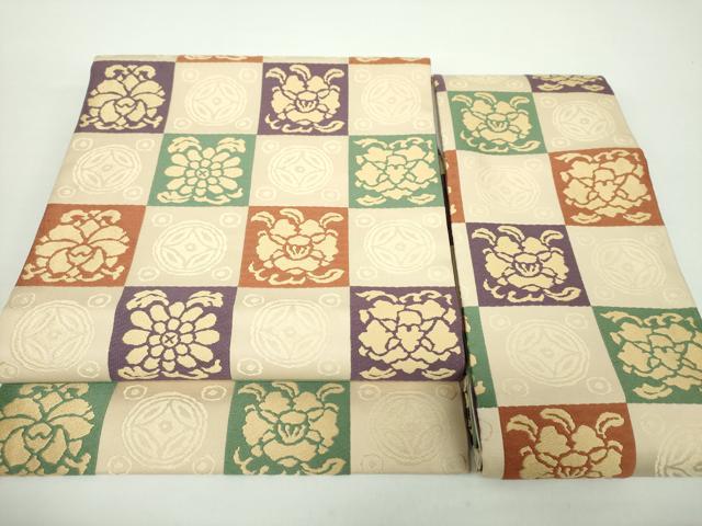 平和屋着物●俵屋　人間国宝　喜多川平朗 有職織物　つけ帯　唐織　市松花文　金糸　正絹　逸品　DAAY1030ps