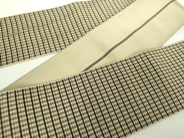 平和屋着物●男性　本場筑前博多織　両面　角帯　格子　西村織物謹製　証紙付き　正絹　逸品　DAAX4648ps