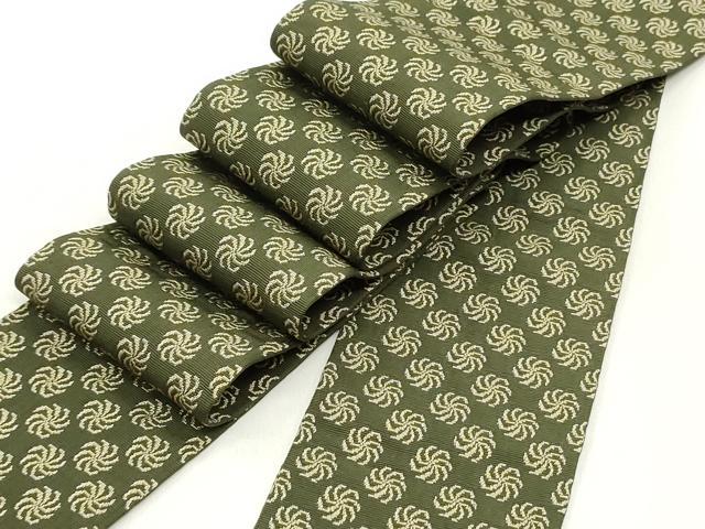 平和屋着物●男性 本場筑前博多織 角帯 いちご錦 藍媚茶色 証紙付き 正絹 逸品 未使用 DAAY0329ob