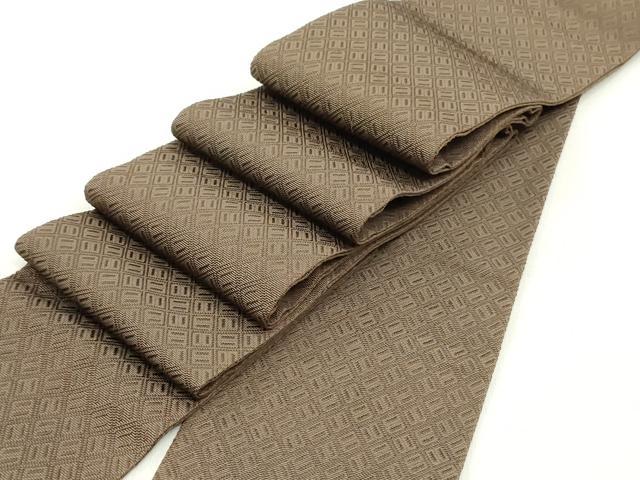 平和屋着物●男性 本場筑前博多織 角帯 幾何学文様 焦げ茶色 正絹 逸品 DAAY0331ob