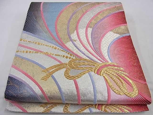 平和屋着物■六通柄袋帯　唐織　束ね熨斗吉祥文　金銀糸　逸品　n-cw0124