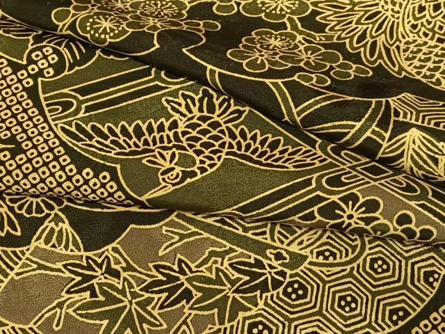 平和屋着物●上質な小紋 雲重ね花鳥文 正絹 逸品 AABB0129zg