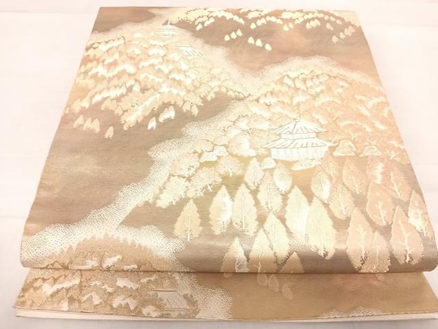 平和屋着物◎西陣　服部織物謹製　六通柄袋帯　こはく錦　洛西風景　金銀糸　正絹　逸品　AABE3496yx