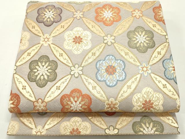 平和屋着物●六通柄袋帯　唐織　七宝花文　金糸　正絹　逸品　DAAW6999ob