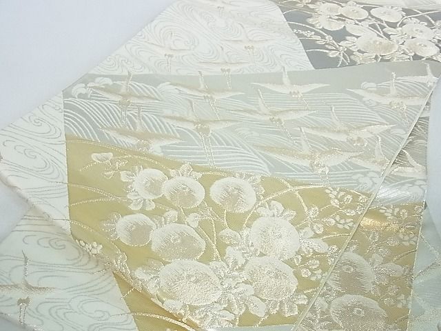平和屋着物■六通柄袋帯　流水飛鳥文　光琳菊　金銀糸　逸品　op4838