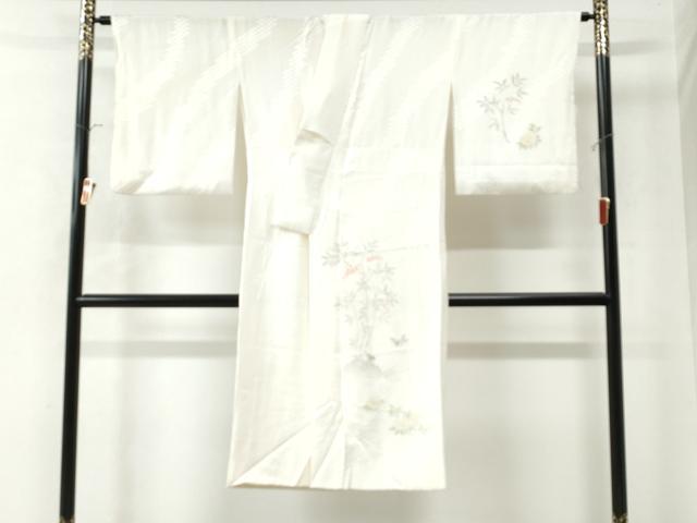 平和屋着物●長襦袢　袷　手描き　雀　南天花文　暈し染め　正絹　逸品　CAAW7288yc