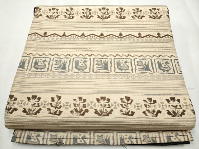 Rakuten - 平和屋着物●全通柄　京袋帯　横段花鳥文　正絹　逸品　CABB9431hy