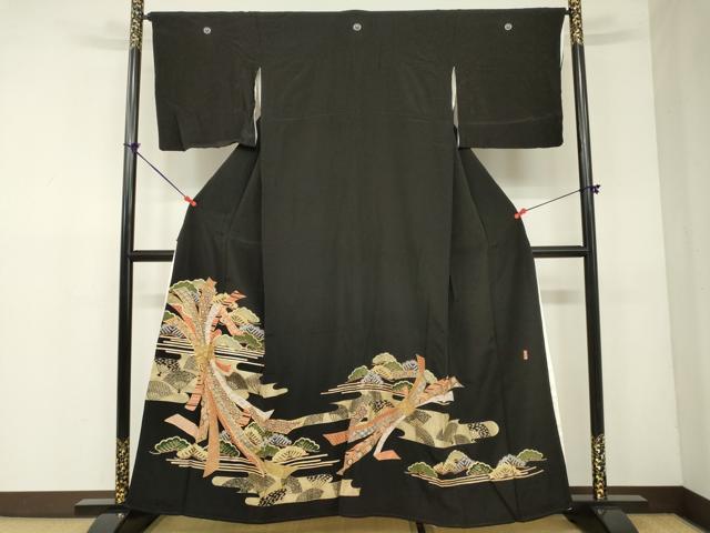 平和屋着物■豪華黒留袖 万寿染 駒刺繍 束ね熨斗扇面松文 金彩 やまと誂製 正絹 逸品 DAAP9468ma