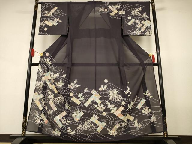 Rakuten - 平和屋着物＊夏物 訪問着 絽 駒刺繍 流水短冊花文 金彩 正絹 逸品 AABJ8106jd