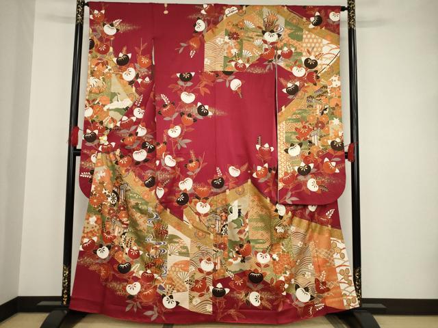 平和屋着物●豪華振袖 幔幕御所車飛鶴花文 金彩 正絹 逸品 AAAT0909ck