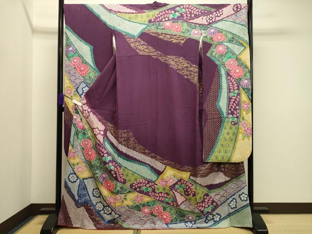 平和屋着物●豪華振袖　絞り　熨斗吉祥花文　金銀彩　正絹　逸品　CAAR0849gh