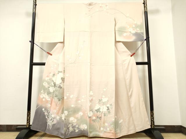 平和屋着物●訪問着　刺繍　草花文　暈し染め　正絹　逸品　DAAR0126yyy(4)