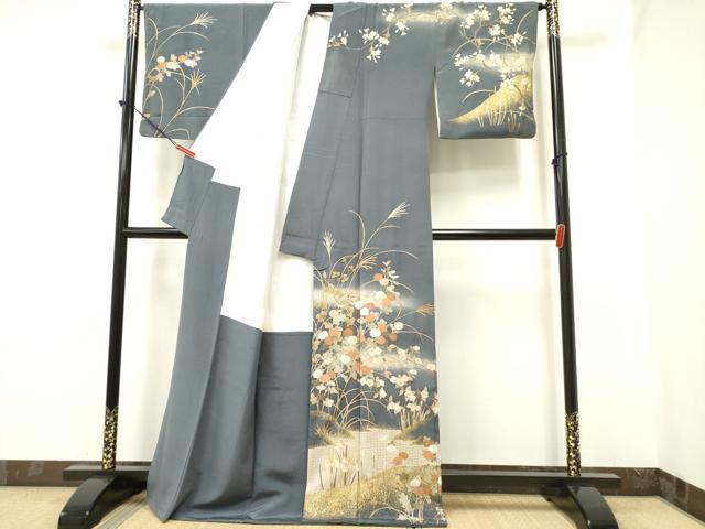 平和屋着物●中国三大刺繍　スワトウ刺繍　汕頭刺繍　訪問着　草花文　暈し染め　金彩　正絹　逸品　DAAR0144yyy