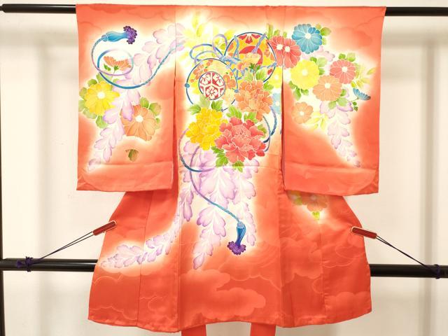 平和屋着物[]お宮参り　女の子　祝着　産着　初着　のしめ　鼓花文　暈し染め　逸品　DABA3793ma
