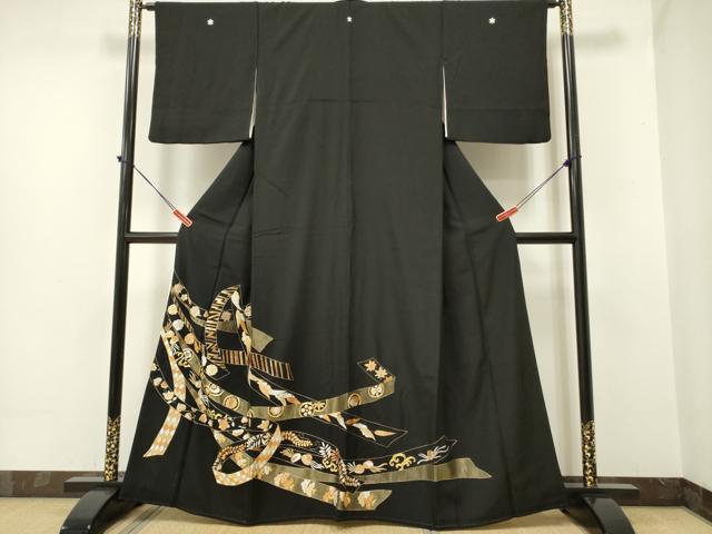 平和屋着物●豪華黒留袖 総刺繍 竹屋町刺繍 熨斗花文 金糸 正絹 逸品 DAAP7874yyy