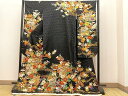 平和屋着物●お引きずり・お引き摺り・引き振袖 和装 結婚式 舞妓 芸妓 芸者 衣装 駒刺繍 御所車花文 黒地 金彩 逸品 BAAP2124pk