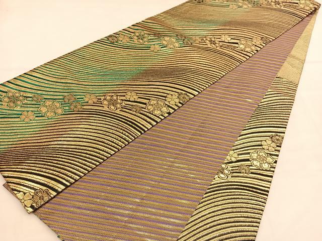 平和屋着物◎佐賀錦　両面　六通柄袋帯　萠亜　花流し　金糸　正絹　逸品　BAAU1892hv