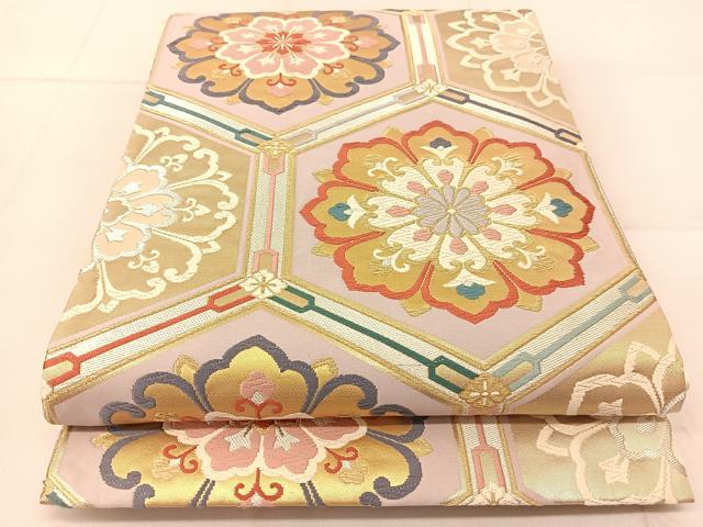 平和屋着物◎六通柄袋帯　唐織　亀甲正倉院花文　金銀糸　正絹　逸品　BAAU2493yc