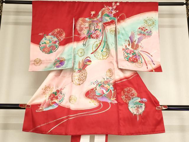 Kimono （For Girls） - 平和屋着物[]お宮参り　女の子　祝着　産着　初着　のしめ　雪輪花鳥文　鳳凰　鴛鴦　暈し染め　金銀彩　逸品　AABE2355ja