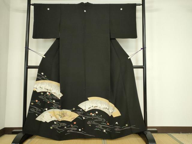 Kurotome - 平和屋着物■豪華黒留袖　駒刺繍　地紙重ね群鶴花文　金銀彩　さが美扱い　正絹　逸品　DAAI2964ox