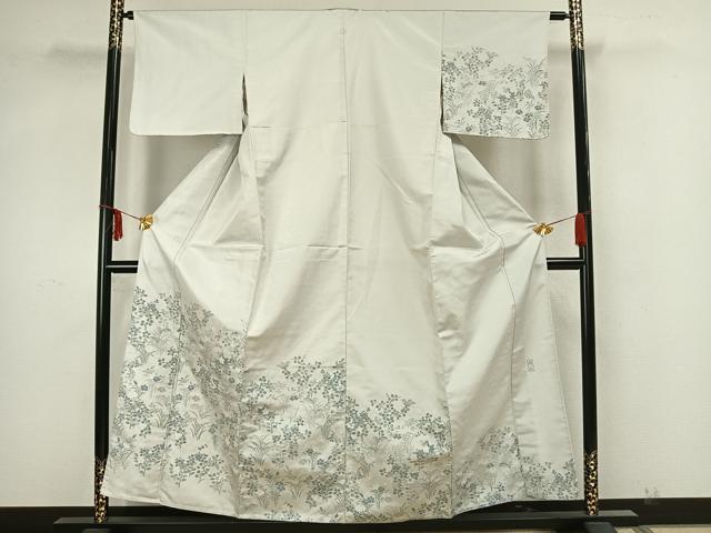 Kimono - 平和屋着物▽訪問着　お召地　単衣　作家物　草花文　正絹　逸品　AAAZ9072fy