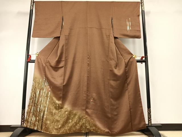 平和屋着物●訪問着　刺繍　草花文　暈し染め　金糸　金彩　正絹　逸品　AABE5533fy