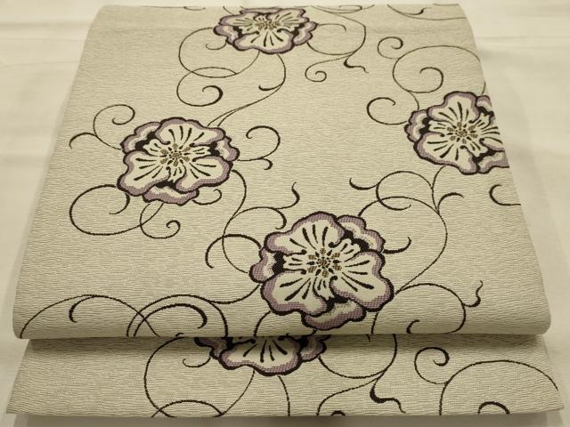 平和屋着物●六通柄袋帯　花唐草文　柿渋染　正絹　逸品　AABJ7632sx