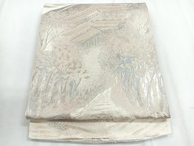 平和屋着物◎六通柄袋帯 風景文 金銀糸 正絹 逸品 CABD5165nb