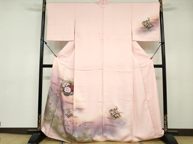 平和屋着物■訪問着　重ね色紙花籠文　暈し染め　金彩　正絹　逸品　DABB5259qa