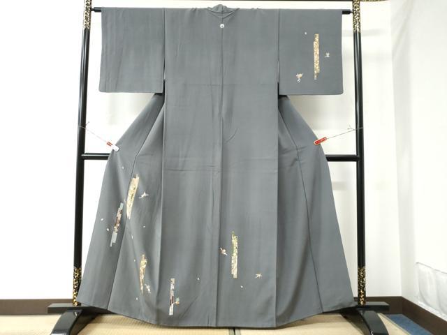 平和屋着物●訪問着　短冊流水草花文　金彩　正絹　逸品　CAAU3066yc