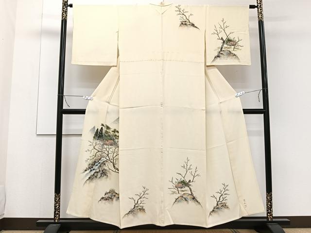 Rakuten - 平和屋着物▽訪問着　単衣　作家物　手描き　風景文　正絹　逸品　CAAW1540xi