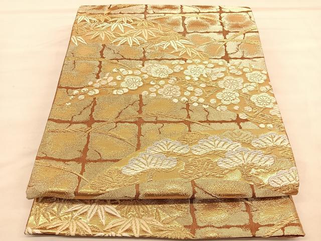 平和屋着物◎六通柄袋帯　唐織　松竹梅　金糸　正絹　逸品　BAAU5108hv