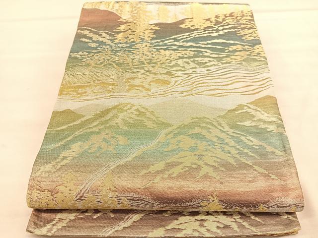 平和屋着物◎六通柄袋帯　風景文　金銀糸　正絹　逸品　BAAU5111hv