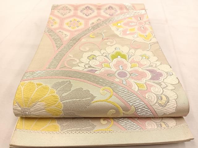 平和屋着物◎六通柄袋帯　花青海波　銀糸　正絹　逸品　BAAU6184yc