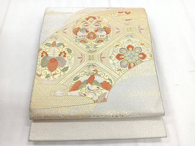 平和屋着物◎太鼓柄袋帯　綴　花鳥文　金銀糸　正絹　逸品　CABD5168nb