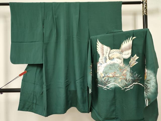 平和屋着物[]七五三　男の子　祝着・羽織セット　鷹　鷲　打ち出の小槌　絵巻矢羽文　暈し染め　金彩　逸品　DABA3709ma