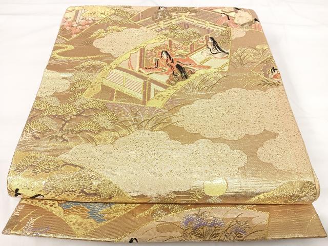 Rakuten - 平和屋着物◎六通柄袋帯　人物風景文　金糸　正絹　逸品　AABG2453yx