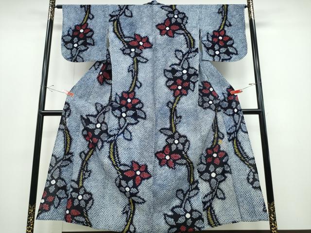 平和屋着物∴夏物　浴衣　有松鳴海絞り　枝花文　綿　逸品　CABD2470ng