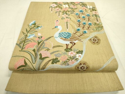 平和屋着物●中国三大刺繍 相良刺繍 総刺繍 太鼓柄袋帯 紬地 孔雀花文 正絹 逸品 DAAU9443fe 平和屋着物●中国三大刺繍 相良刺繍 総刺繍 太鼓柄袋帯 紬地 孔雀花文 正絹 逸品 DAAU9443fe