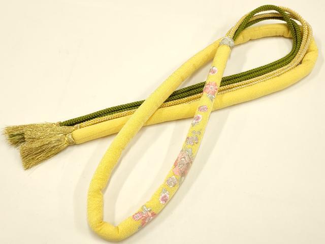 平和屋着物●和装小物　振袖用帯締め　丸ぐけ　刺繍　花柄　小田巻　金銀糸　逸品　AAAT2162ay