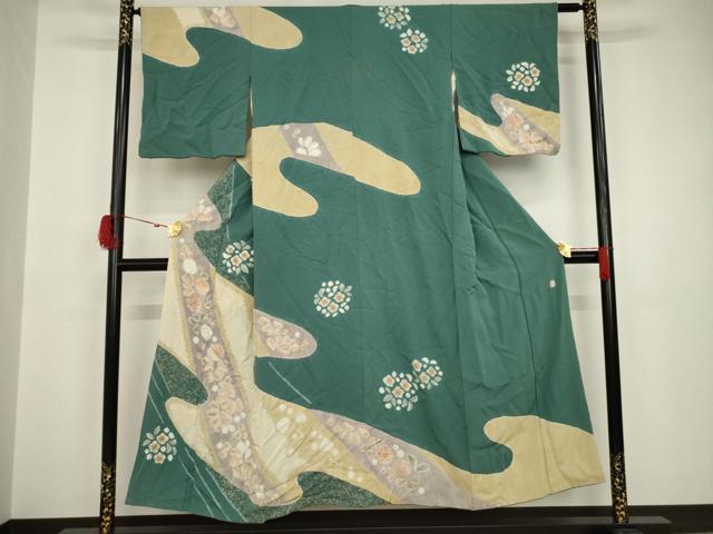 Full-Length Under-Kimono - 平和屋着物●十日町　名門　滝泰謹製　訪問着　辻が花　絞り　流水花文　金彩　正絹　逸品　AAAT5170ck